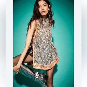 RARE Free People Stellar Tunic Top Multicolor Sequin Size Medium